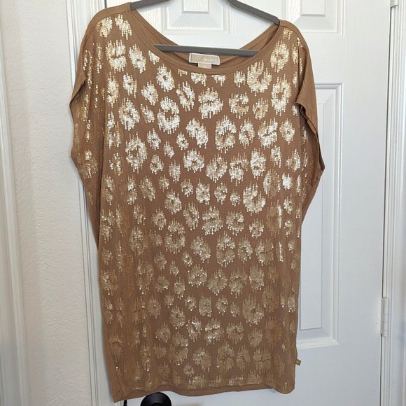 Michael Kors Camel Sequin Leopard Tunic - size 1X - Picture 1 of 11